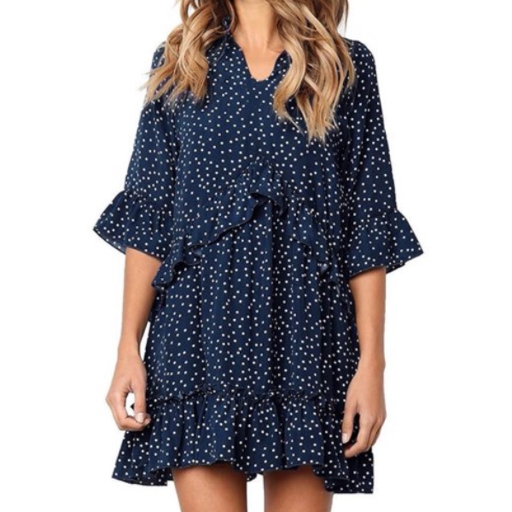 Polka Dot Ruffle V-Neck Dress Size S